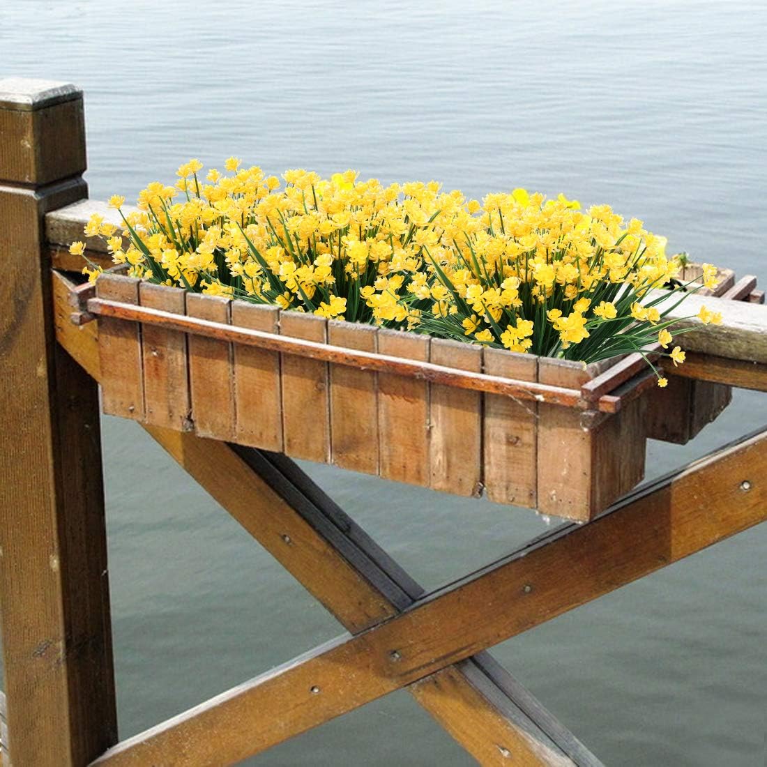 6PCS Artificial Flowers,Fake Greenery Faux Plastic Bushes Fake Shrubs UV Resistant No Fade Faux Plastic Plants for Wedding Hanging Bouquet Indoor Outdoor Home Garden Office Table Vase(Yellow)