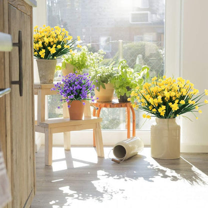 6PCS Artificial Flowers,Fake Greenery Faux Plastic Bushes Fake Shrubs UV Resistant No Fade Faux Plastic Plants for Wedding Hanging Bouquet Indoor Outdoor Home Garden Office Table Vase(Yellow)