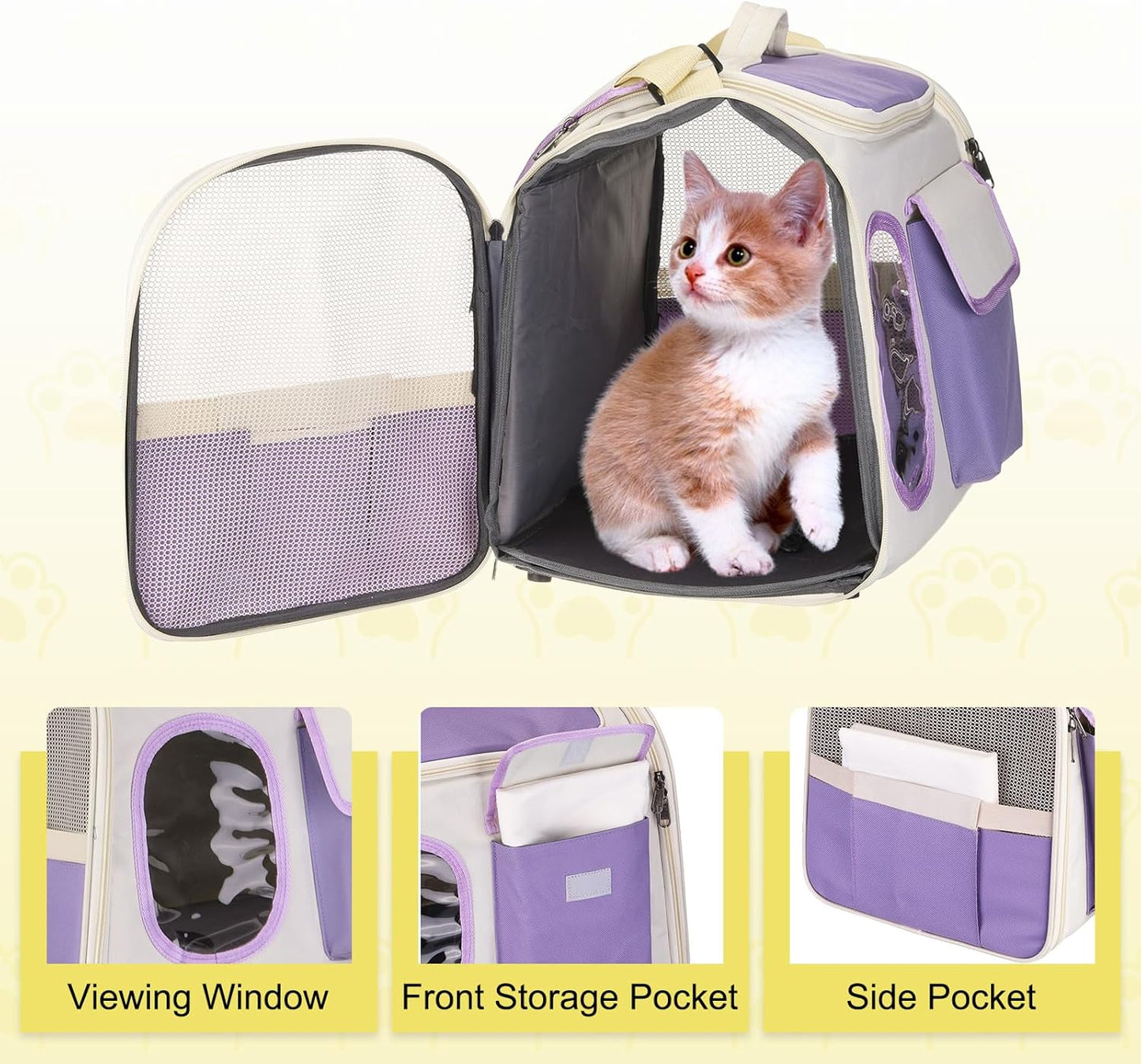 Cat Carrier for Pet, Adjustable Shoulder Strap, Breathable Dog Carrier Cat Carrying Case Pet Travel Bag (Yellow), Intended for Hiking/Camping/Traveling