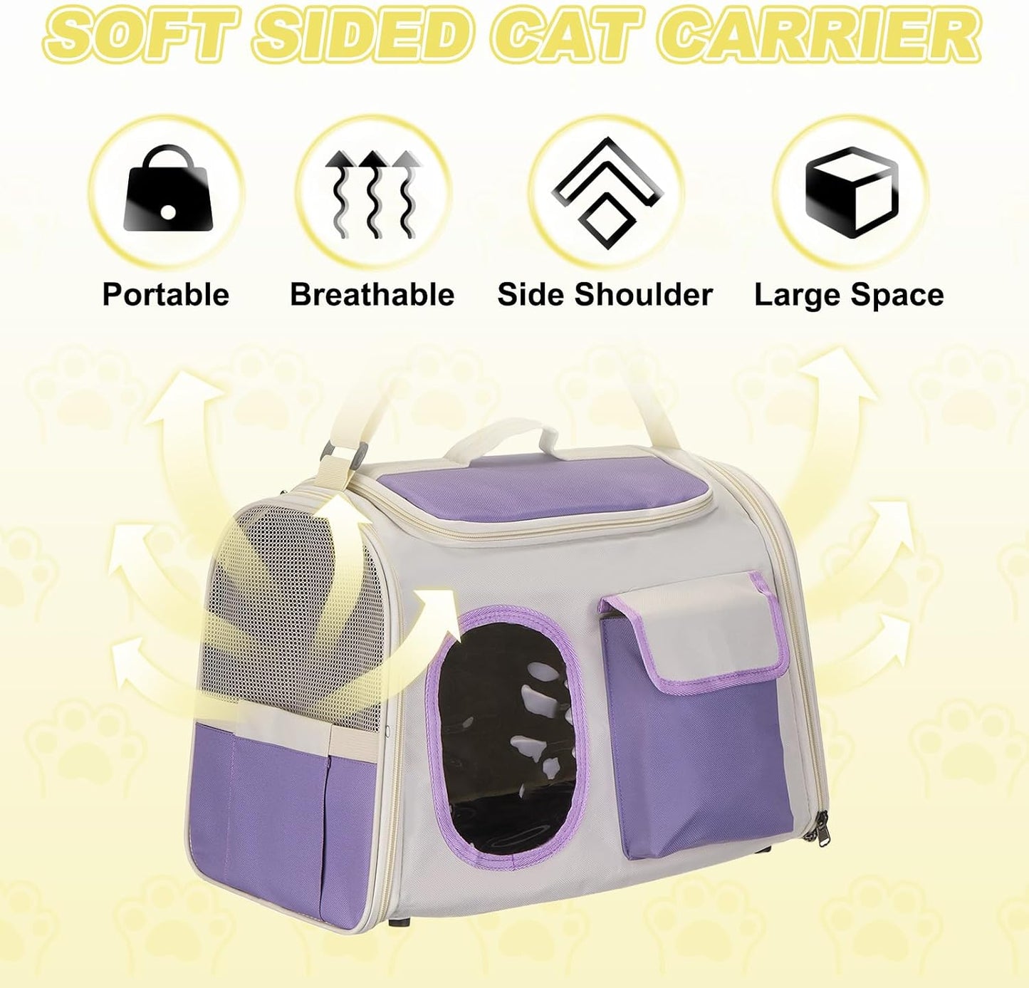 Cat Carrier for Pet, Adjustable Shoulder Strap, Breathable Dog Carrier Cat Carrying Case Pet Travel Bag (Yellow), Intended for Hiking/Camping/Traveling