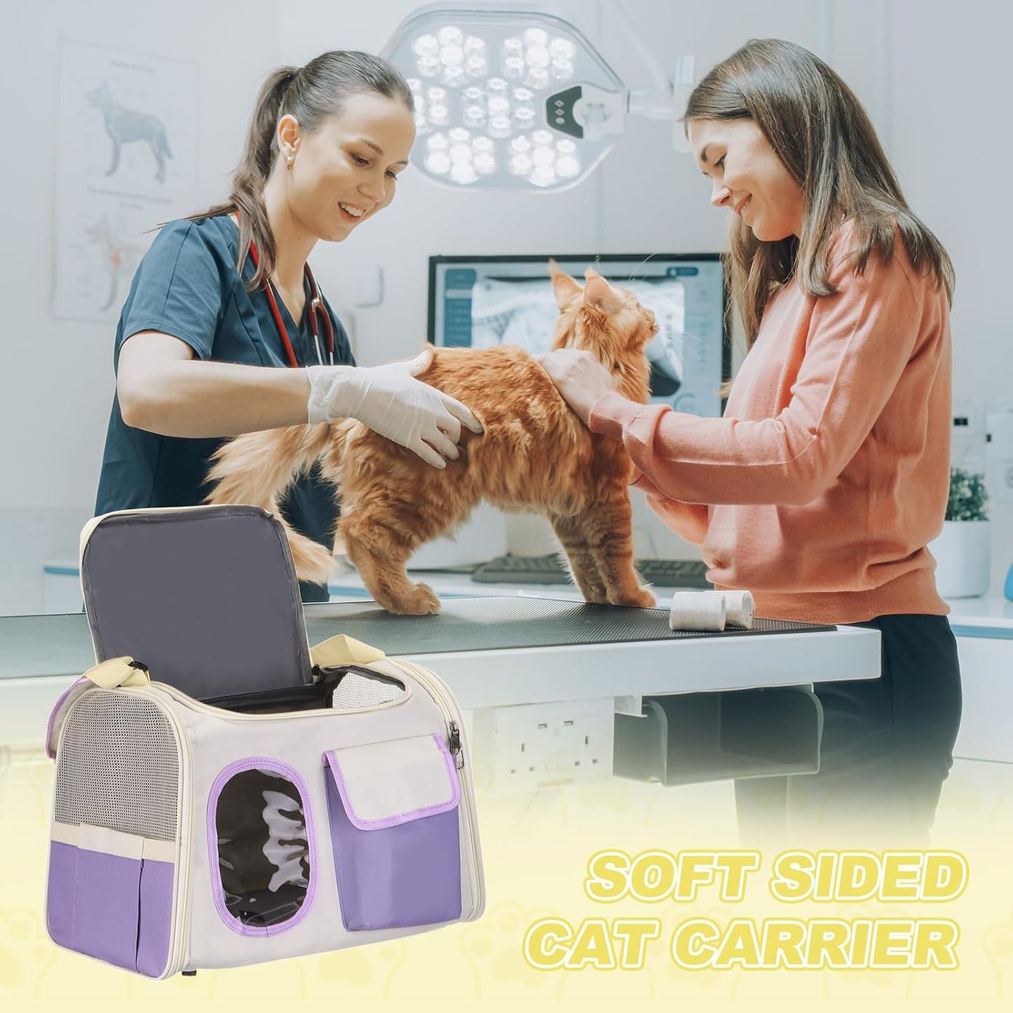 Cat Carrier for Pet, Adjustable Shoulder Strap, Breathable Dog Carrier Cat Carrying Case Pet Travel Bag (Yellow), Intended for Hiking/Camping/Traveling