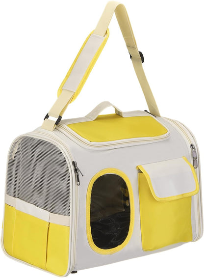 Cat Carrier for Pet, Adjustable Shoulder Strap, Breathable Dog Carrier Cat Carrying Case Pet Travel Bag (Yellow), Intended for Hiking/Camping/Traveling