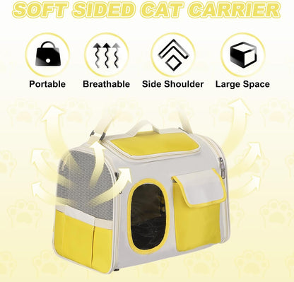 Cat Carrier for Pet, Adjustable Shoulder Strap, Breathable Dog Carrier Cat Carrying Case Pet Travel Bag (Yellow), Intended for Hiking/Camping/Traveling