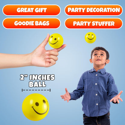 24 Smile Face Stress Balls, Squishy Toys Bulk for Adults and Kids | Happy Face Yellow Party Favors, Goodie Bags Pinata Stuffers, Squeeze Balls for Hand Therapy, Classroom Prize 2 Inch Mini Toys