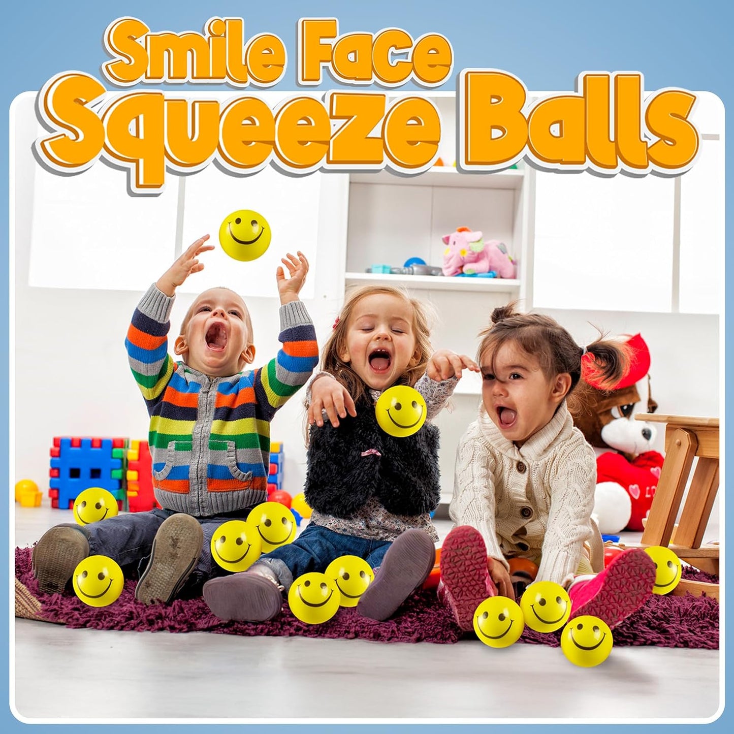 24 Smile Face Stress Balls, Squishy Toys Bulk for Adults and Kids | Happy Face Yellow Party Favors, Goodie Bags Pinata Stuffers, Squeeze Balls for Hand Therapy, Classroom Prize 2 Inch Mini Toys