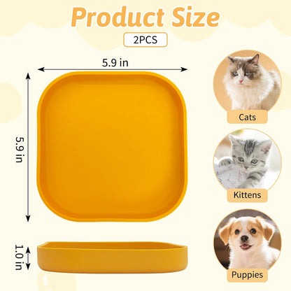 2PCS Silicone Cat Bowls Set 5.9 x 5.9 in Shallow Dog Dish Whisker Friendly Cat Food Plate for Dry & Wet Food Dishwasher Safe Non-Slip Pet Feeding Bowls for Kittens and Puppies (Yellow)