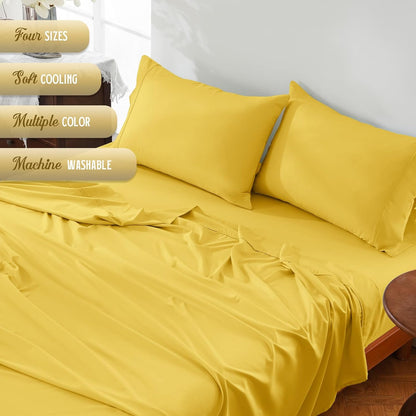 Queen Sheet Set,4 Pieces Hotel Luxury Breathable Soft Microfiber Bedsheets, Anti Pilling Deep Pockets Easy Care Bed Sheets, Yellow