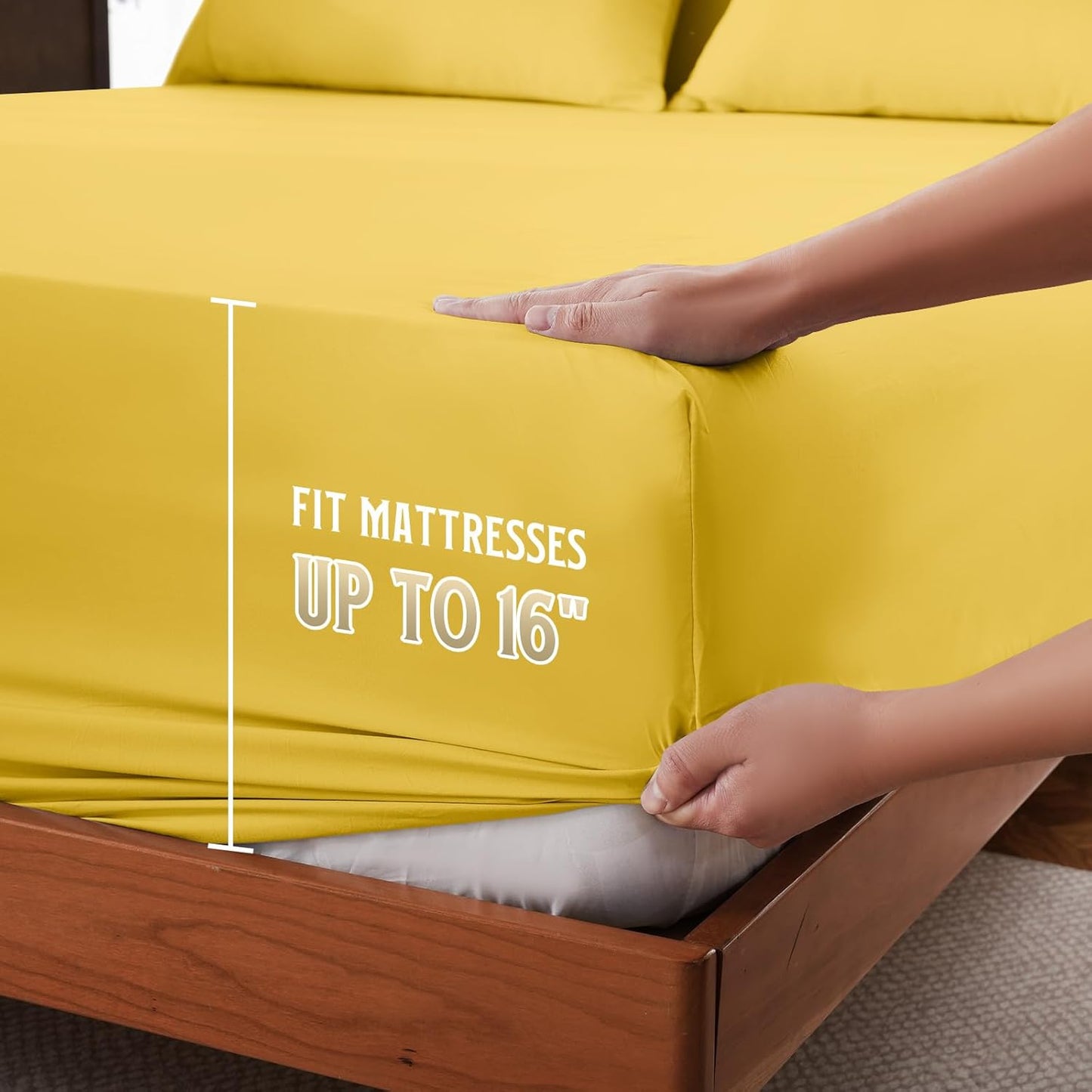 Queen Sheet Set,4 Pieces Hotel Luxury Breathable Soft Microfiber Bedsheets, Anti Pilling Deep Pockets Easy Care Bed Sheets, Yellow