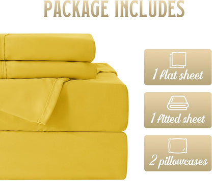 Queen Sheet Set,4 Pieces Hotel Luxury Breathable Soft Microfiber Bedsheets, Anti Pilling Deep Pockets Easy Care Bed Sheets, Yellow