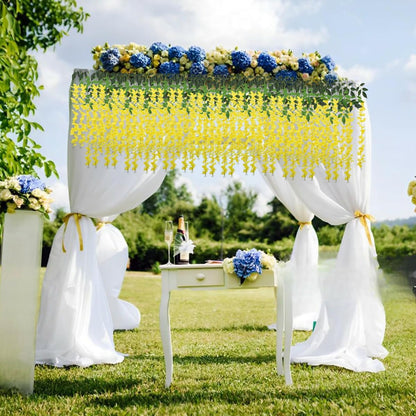 Artificial Wisteria Hanging Flowers Fake Wisteria Flower Garland Silk Vines Rattan Decor for Home Wedding Arch Wall Garden Greenery Bedroom Outdoor Office Party Decoration(24, Yellow)
