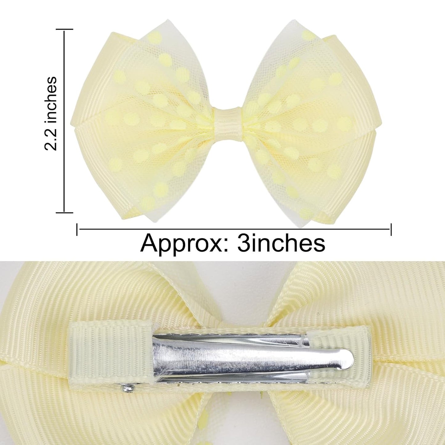 Tiny 3 Inch Dot Organza Double Hair Bow Clips - Cute Lined Boutique Alligator Hairpin for Girls, Toddlers, and Little Teens - Kids Barrettes Set of 2 Small Stylish (Yellow)