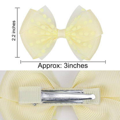Tiny 3 Inch Dot Organza Double Hair Bow Clips - Cute Lined Boutique Alligator Hairpin for Girls, Toddlers, and Little Teens - Kids Barrettes Set of 2 Small Stylish (Yellow)