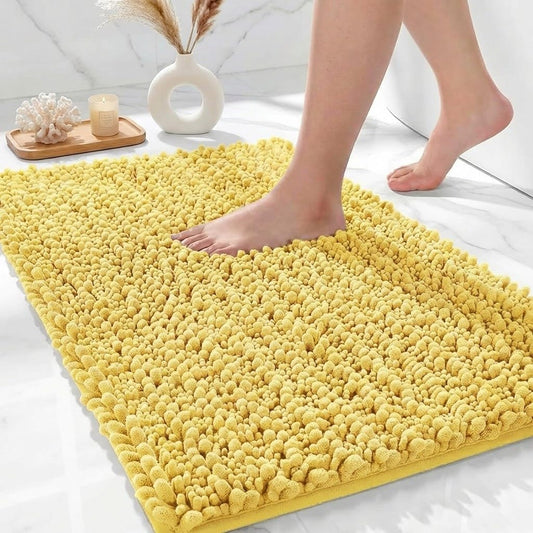 Bathroom Rugs Non Slip Washable, Extra Thick Soft Chenille Absorbent Bath Mat, High Density Barrier Non Slip Backing, Quick Dry Plush Shaggy Floor Carpet for Tub&Shower 24x17, Yellow