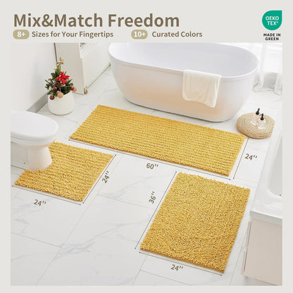 Bathroom Rugs Non Slip Washable, Extra Thick Soft Chenille Absorbent Bath Mat, High Density Barrier Non Slip Backing, Quick Dry Plush Shaggy Floor Carpet for Tub&Shower 24x17, Yellow