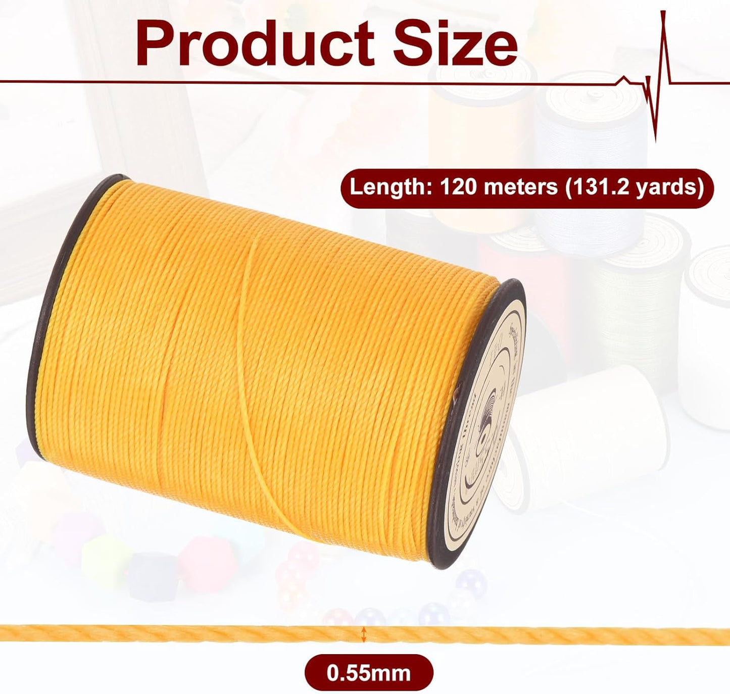 Waxed Cord 0.55mm Yellow Waxed Polyester Cord 131 Yards String Thread Macrame Beading Wax Cord for Bracelet Necklace Jewelry Making