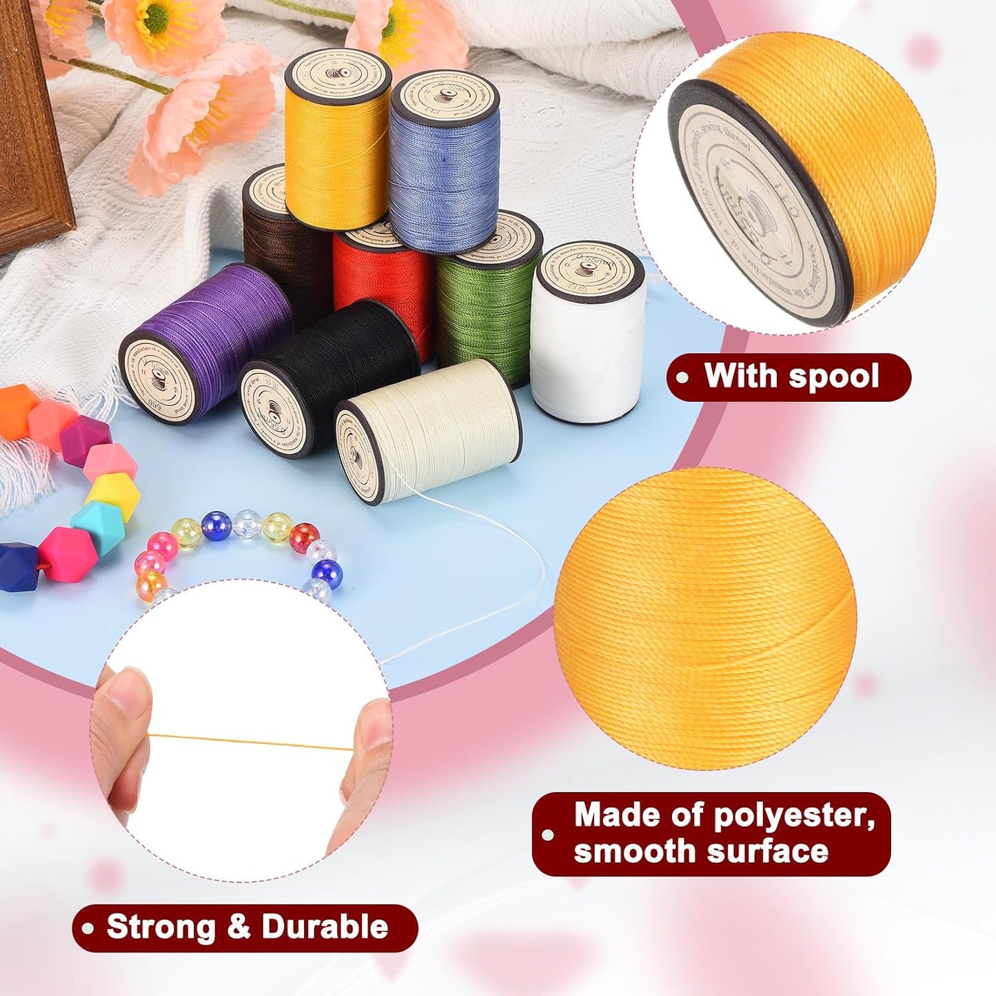 Waxed Cord 0.55mm Yellow Waxed Polyester Cord 131 Yards String Thread Macrame Beading Wax Cord for Bracelet Necklace Jewelry Making