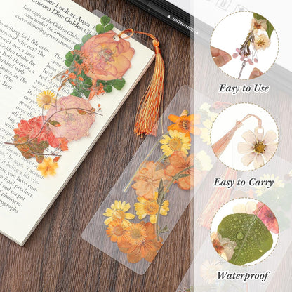 Fuyoooo 376 Pcs Pressed Flowers Bookmark Making Kit, DIY Bookmark Laminating Pouches with Tassels and Puncher, Handmade Craft Kit for Women, DIY Gifts for Book Lovers (Orange Yellow,2 x 6 Inch)