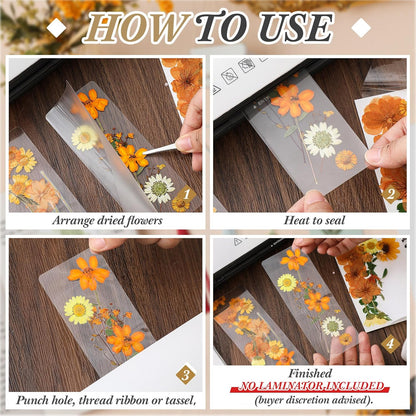 Fuyoooo 376 Pcs Pressed Flowers Bookmark Making Kit, DIY Bookmark Laminating Pouches with Tassels and Puncher, Handmade Craft Kit for Women, DIY Gifts for Book Lovers (Orange Yellow,2 x 6 Inch)