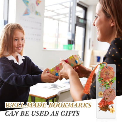 Fuyoooo 376 Pcs Pressed Flowers Bookmark Making Kit, DIY Bookmark Laminating Pouches with Tassels and Puncher, Handmade Craft Kit for Women, DIY Gifts for Book Lovers (Orange Yellow,2 x 6 Inch)