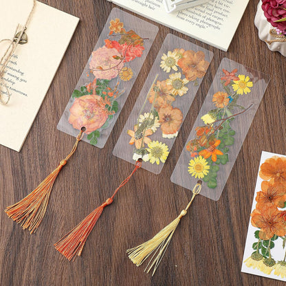 Fuyoooo 376 Pcs Pressed Flowers Bookmark Making Kit, DIY Bookmark Laminating Pouches with Tassels and Puncher, Handmade Craft Kit for Women, DIY Gifts for Book Lovers (Orange Yellow,2 x 6 Inch)