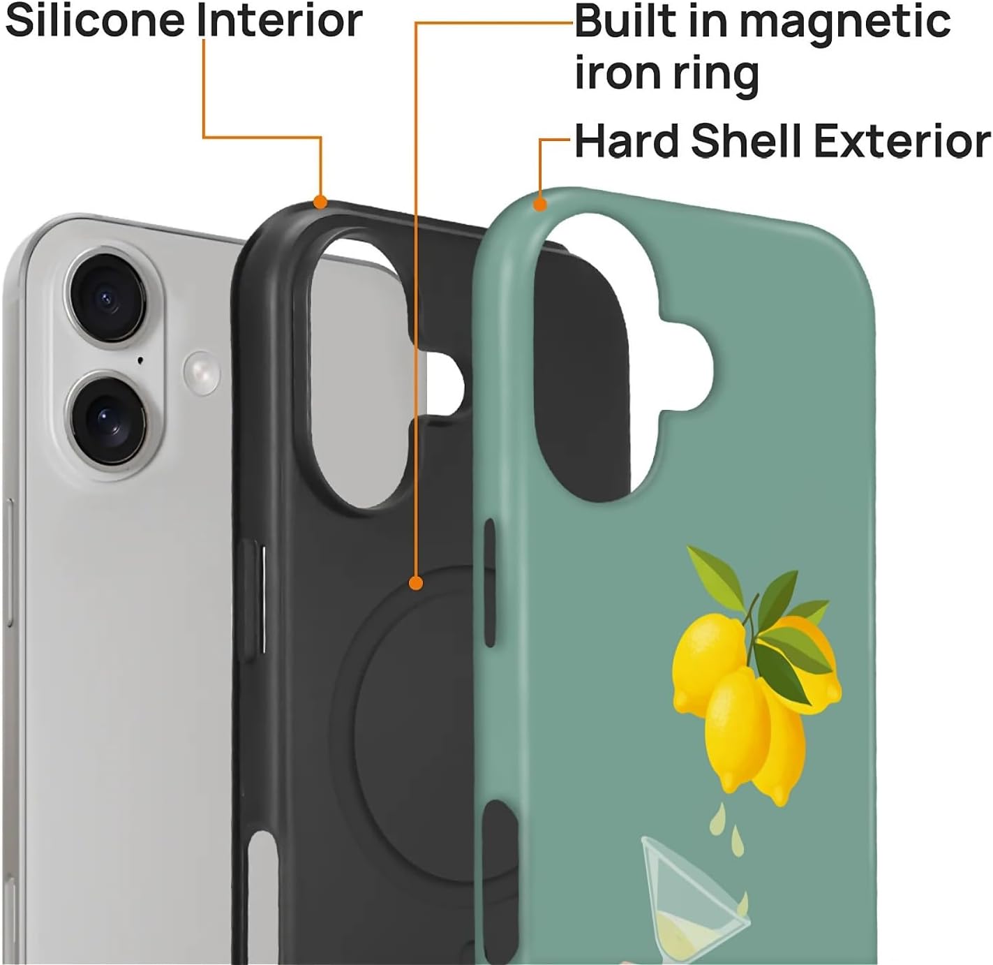 for iPhone 17 Case for Women Girl Men Boy, Compatible with MagSafe, Shockproof Soft Silicone & Hard PC Shell Protective Case for iPhone 17 - Yellow Lemon Summer Aesthetic