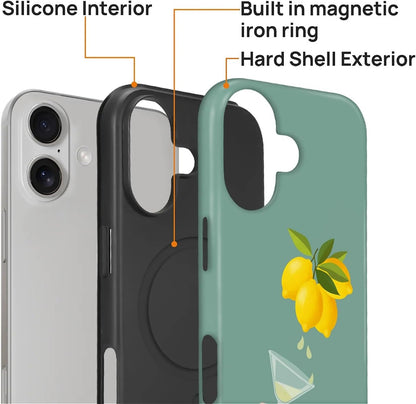 for iPhone 17 Case for Women Girl Men Boy, Compatible with MagSafe, Shockproof Soft Silicone & Hard PC Shell Protective Case for iPhone 17 - Yellow Lemon Summer Aesthetic