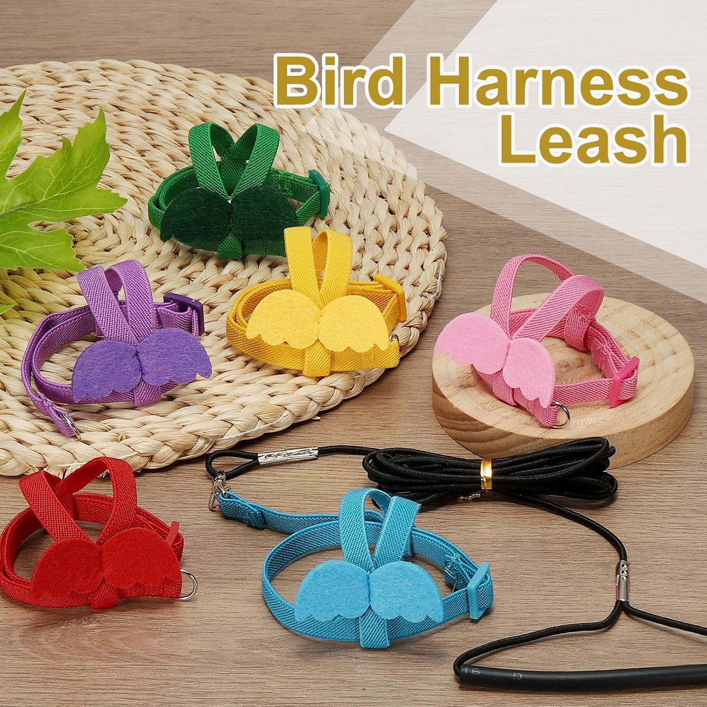 Bird Harness Leash, Adjustable Pet Parrot Bird Harness and Leash Lightweight Anti-Bite Flight Training Rope with Cute Wing, (Yellow, XS), Intended for Parrots/Pigeons/Budgies