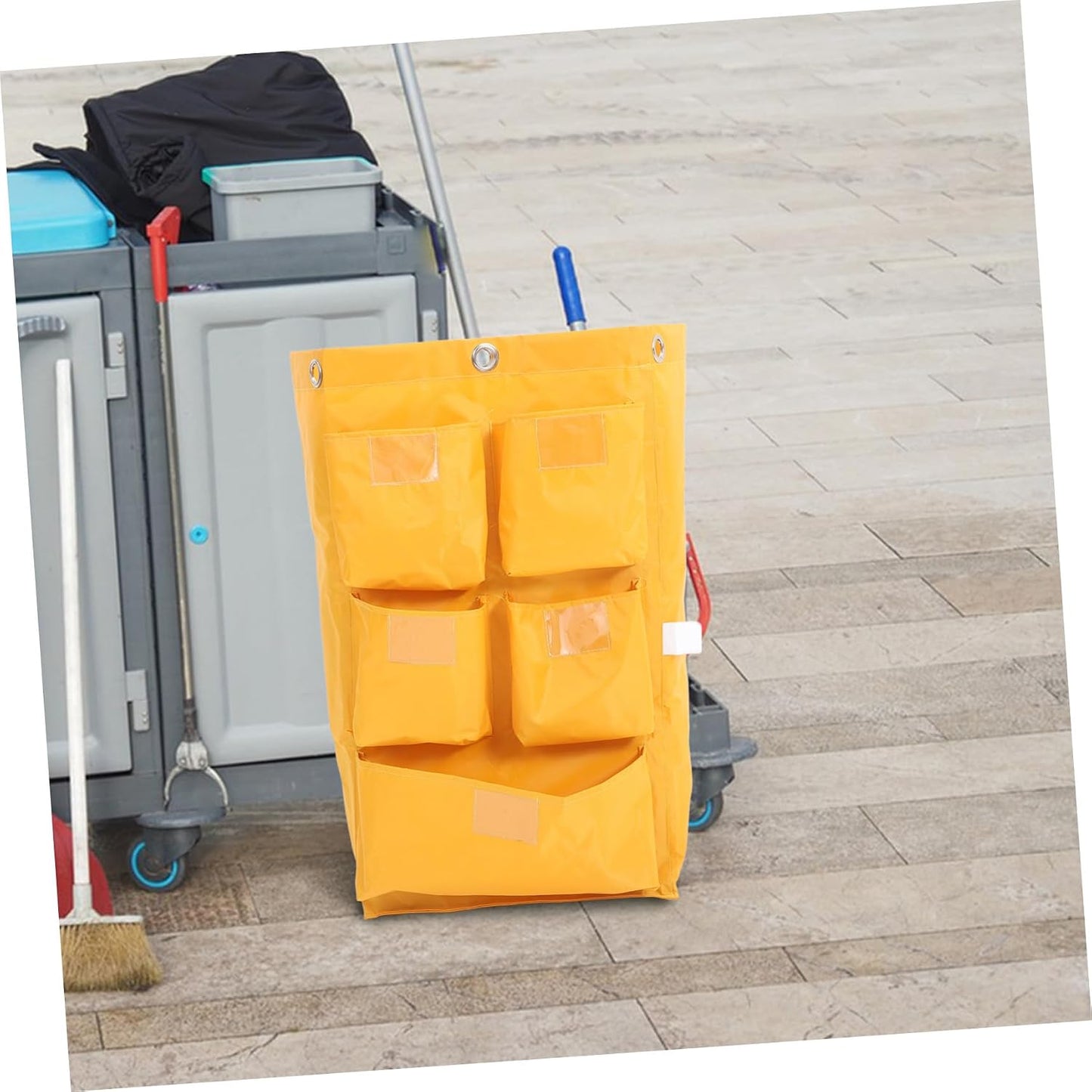 Waterproof Janitorial Bag for Cleaning Carts Sturdy Canvas Housekeeping Supply Organizer 10-Piece Capacity Collection Bag for Hotels and Commercial Use