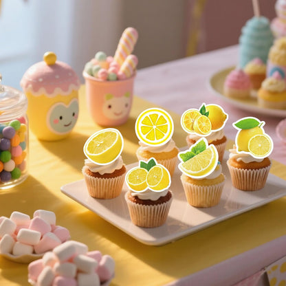 72Pcs Edible Lemon Cupcake Toppers Fruits Theme Party Decorations Lemonade Theme Cupcake Toppers for Summer Fruit Theme Theme Party Wedding Bridal Shower Supplies