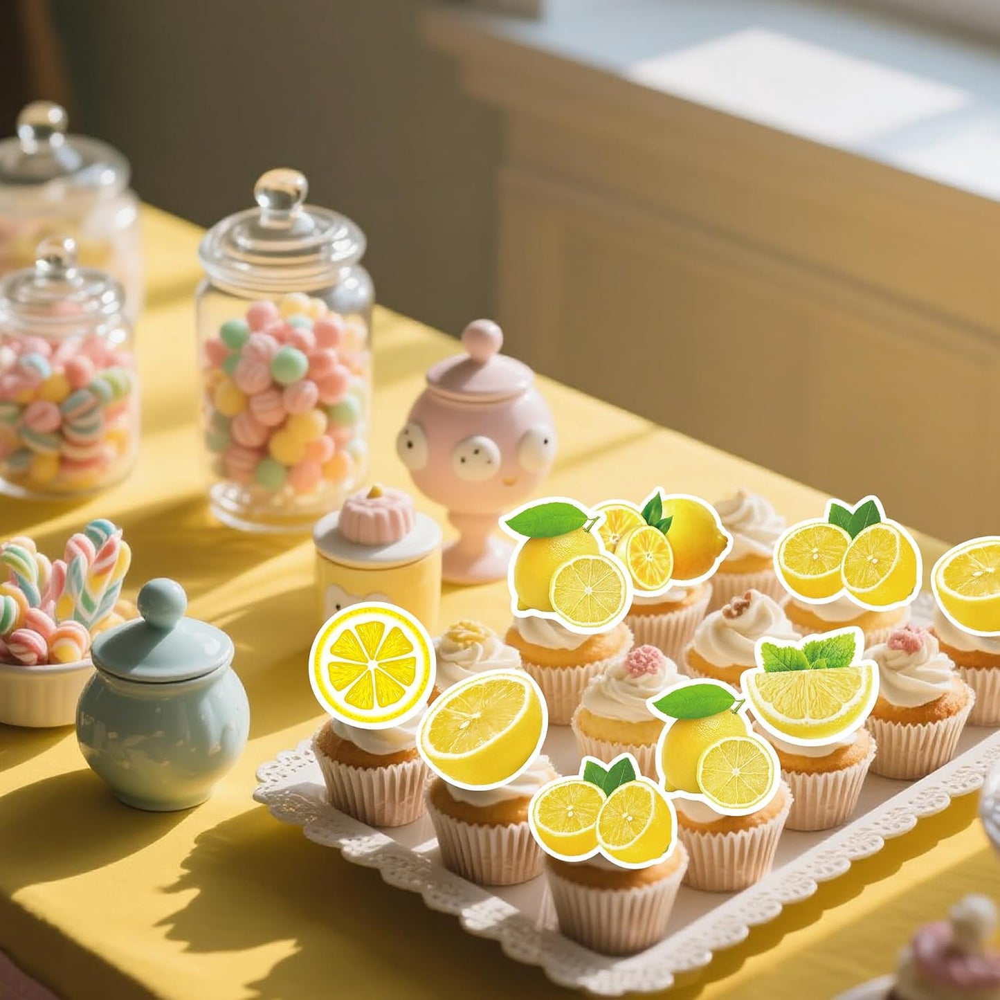 72Pcs Edible Lemon Cupcake Toppers Fruits Theme Party Decorations Lemonade Theme Cupcake Toppers for Summer Fruit Theme Theme Party Wedding Bridal Shower Supplies