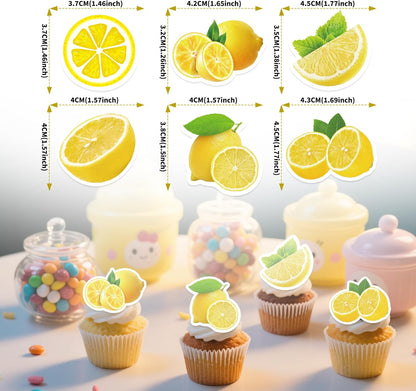 72Pcs Edible Lemon Cupcake Toppers Fruits Theme Party Decorations Lemonade Theme Cupcake Toppers for Summer Fruit Theme Theme Party Wedding Bridal Shower Supplies