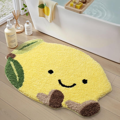 Cute Bathroom Rugs, Funny Fruit Rug, Soft Plush Fluffy Yellow Bath Mat, Absorbent, Non-Slip for Bathroom, Kitchen Sink, Bedroom, Kid's Bedroom, and Living Room, 20.5"x29", Lemmy