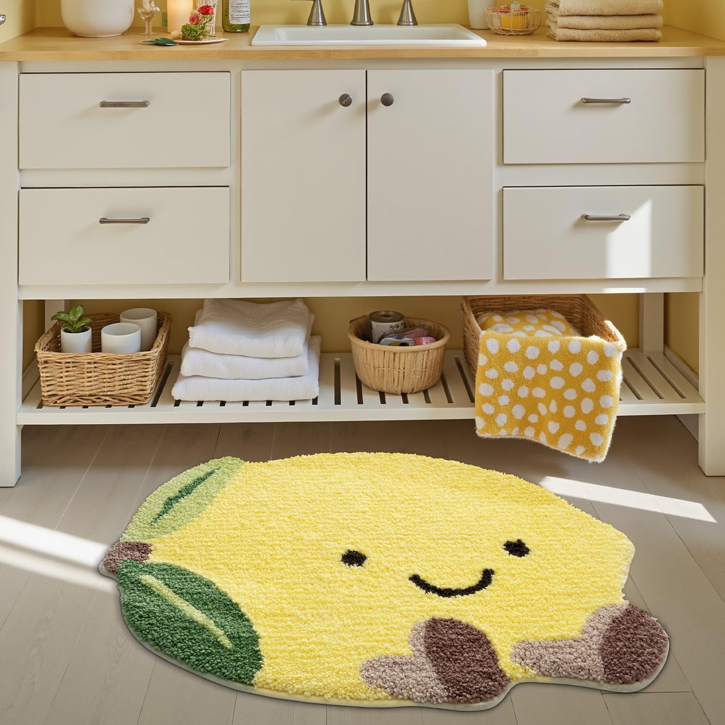 Cute Bathroom Rugs, Funny Fruit Rug, Soft Plush Fluffy Yellow Bath Mat, Absorbent, Non-Slip for Bathroom, Kitchen Sink, Bedroom, Kid's Bedroom, and Living Room, 20.5"x29", Lemmy