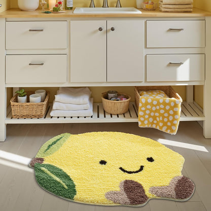 Cute Bathroom Rugs, Funny Fruit Rug, Soft Plush Fluffy Yellow Bath Mat, Absorbent, Non-Slip for Bathroom, Kitchen Sink, Bedroom, Kid's Bedroom, and Living Room, 20.5"x29", Lemmy