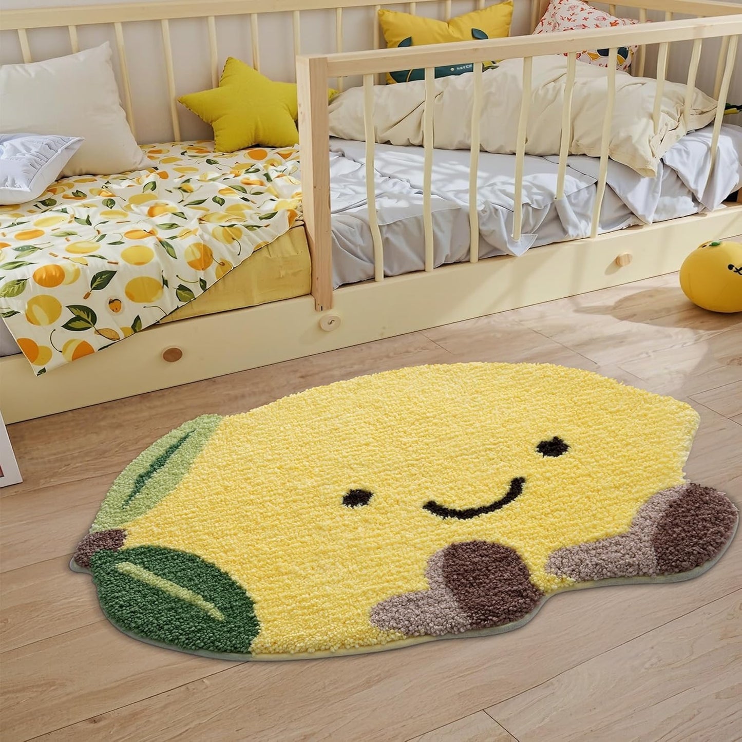 Cute Bathroom Rugs, Funny Fruit Rug, Soft Plush Fluffy Yellow Bath Mat, Absorbent, Non-Slip for Bathroom, Kitchen Sink, Bedroom, Kid's Bedroom, and Living Room, 20.5"x29", Lemmy
