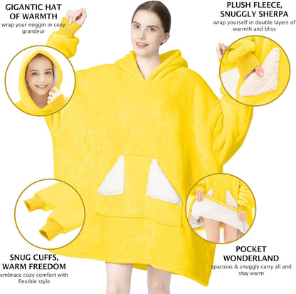 Wearable Blanket Hoodie, Oversized Sherpa Fleece Sweatshirt Blanket with Giant Hood Pocket and Sleeves for Adult, Warm & Cozy Blanket Gifts for Women (Butter Yellow)