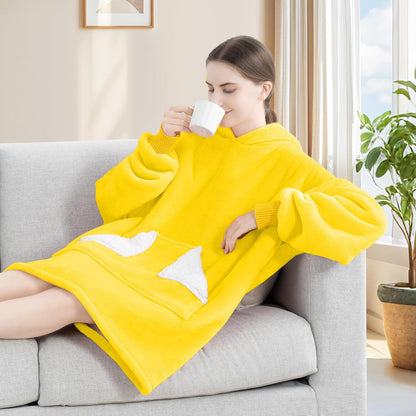 Wearable Blanket Hoodie, Oversized Sherpa Fleece Sweatshirt Blanket with Giant Hood Pocket and Sleeves for Adult, Warm & Cozy Blanket Gifts for Women (Butter Yellow)