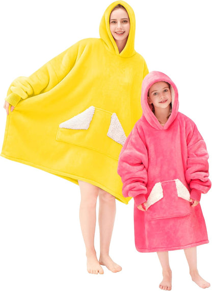 Wearable Blanket Hoodie, Oversized Sherpa Fleece Sweatshirt Blanket with Giant Hood Pocket and Sleeves for Adult, Warm & Cozy Blanket Gifts for Women (Butter Yellow)