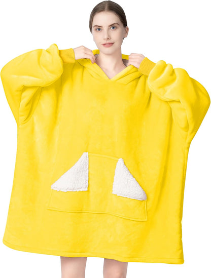 Wearable Blanket Hoodie, Oversized Sherpa Fleece Sweatshirt Blanket with Giant Hood Pocket and Sleeves for Adult, Warm & Cozy Blanket Gifts for Women (Butter Yellow)