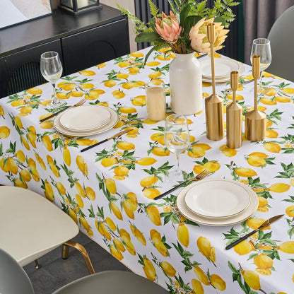 Vinyl Tablecloth with Flannel Backing - Waterproof, Oil-Proof, Easy to Clean -Plastic Table Cloth - Perfect for Dining Tables, Kitchen Tables, Parties (Lemon, 60×84 Inch Rectangular)