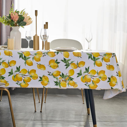 Vinyl Tablecloth with Flannel Backing - Waterproof, Oil-Proof, Easy to Clean -Plastic Table Cloth - Perfect for Dining Tables, Kitchen Tables, Parties (Lemon, 60×84 Inch Rectangular)