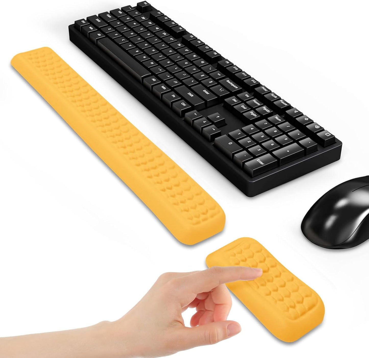 Leather Wrist Rest for Keyboard and Mouse, Comfort Memory Foam Wrist Rest with Non-Slip PU Base, Ergonomic Keyboard Wrist Support for Typing Pain Relief, Protect Hand and Arm (Yellow)