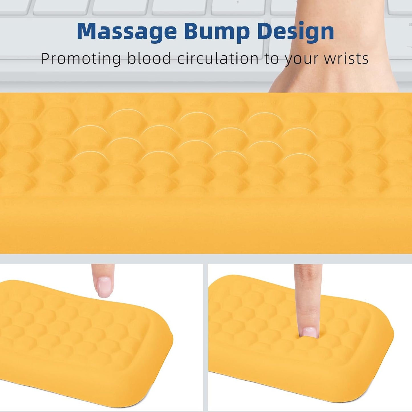 Leather Wrist Rest for Keyboard and Mouse, Comfort Memory Foam Wrist Rest with Non-Slip PU Base, Ergonomic Keyboard Wrist Support for Typing Pain Relief, Protect Hand and Arm (Yellow)
