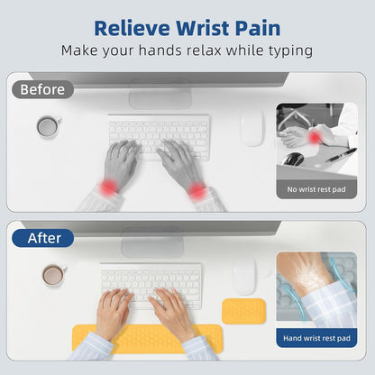 Leather Wrist Rest for Keyboard and Mouse, Comfort Memory Foam Wrist Rest with Non-Slip PU Base, Ergonomic Keyboard Wrist Support for Typing Pain Relief, Protect Hand and Arm (Yellow)