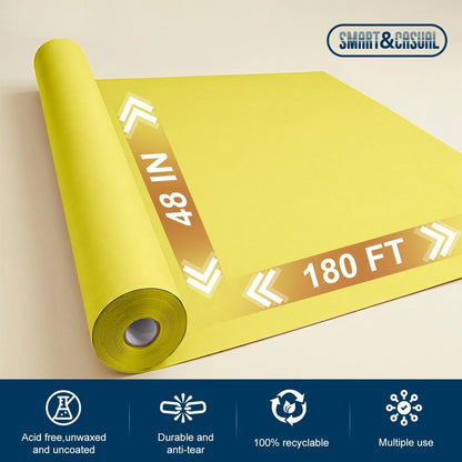 Lemon Yellow Kraft Paper Roll 48" x 2,160" (180') for Gift Wrapping Bouquet Flower Art Painting Craft Writing Packaging Shipping 80GSM 55LB (Lemon Yellow, 48" x 180')