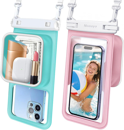 [Floatable Floating Waterproof Phone Pouch 2 Pack-Up to 8.5", Large Space Adjustable Neck Lanyard Waterproof Phone Case, Phone Dry Bags for Vacation Beach Pool Kayak Cruise Travel Essentials