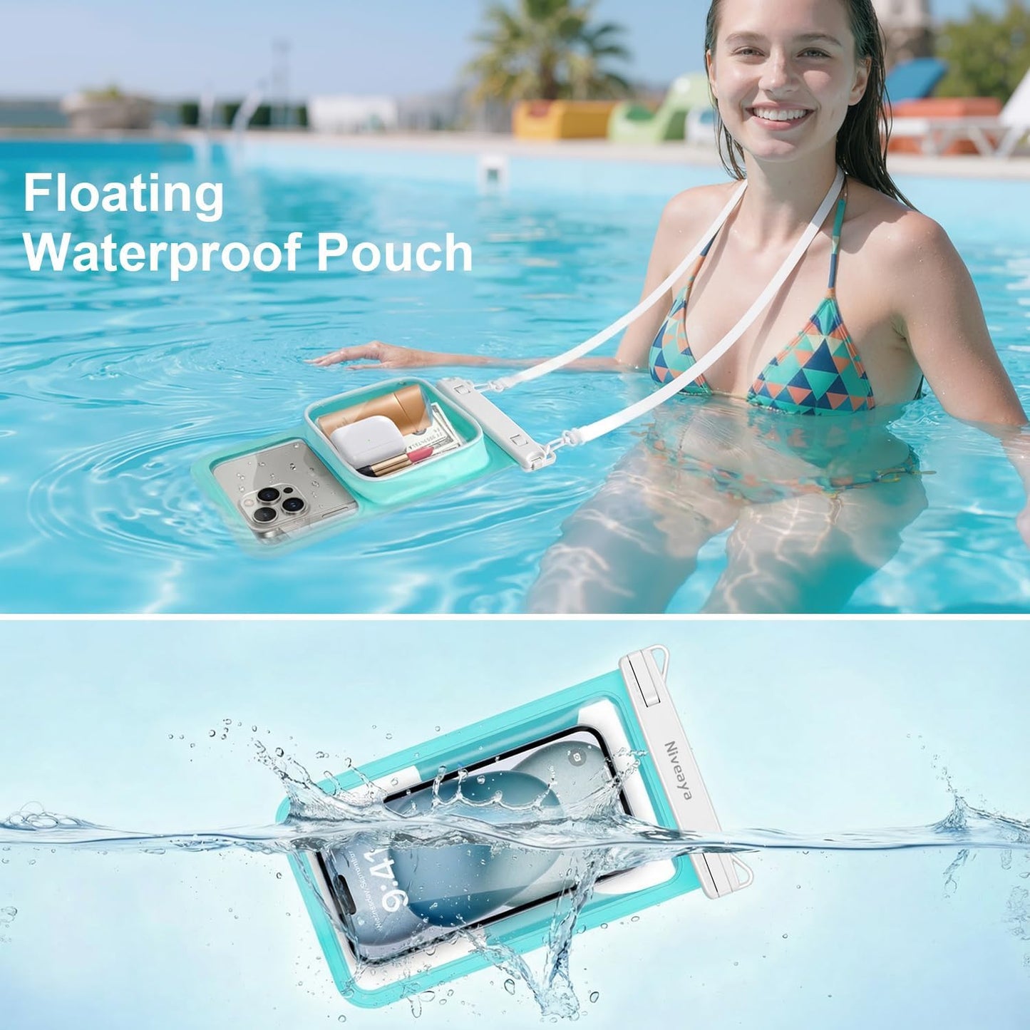 [Floatable Floating Waterproof Phone Pouch 2 Pack-Up to 8.5", Large Space Adjustable Neck Lanyard Waterproof Phone Case, Phone Dry Bags for Vacation Beach Pool Kayak Cruise Travel Essentials