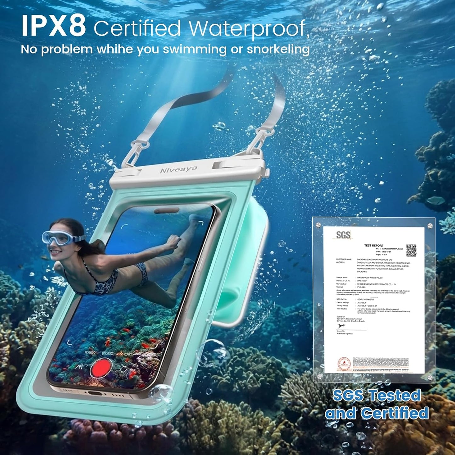 [Floatable Floating Waterproof Phone Pouch 2 Pack-Up to 8.5", Large Space Adjustable Neck Lanyard Waterproof Phone Case, Phone Dry Bags for Vacation Beach Pool Kayak Cruise Travel Essentials