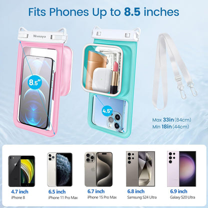 [Floatable Floating Waterproof Phone Pouch 2 Pack-Up to 8.5", Large Space Adjustable Neck Lanyard Waterproof Phone Case, Phone Dry Bags for Vacation Beach Pool Kayak Cruise Travel Essentials