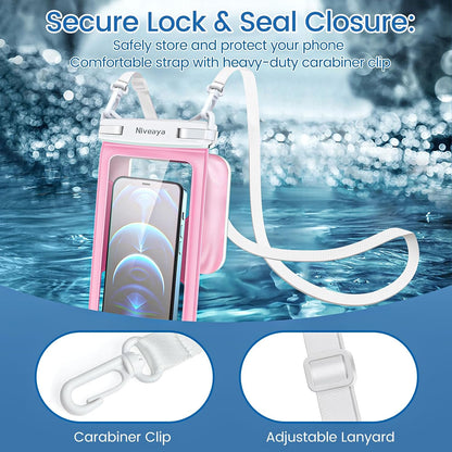 [Floatable Floating Waterproof Phone Pouch 2 Pack-Up to 8.5", Large Space Adjustable Neck Lanyard Waterproof Phone Case, Phone Dry Bags for Vacation Beach Pool Kayak Cruise Travel Essentials